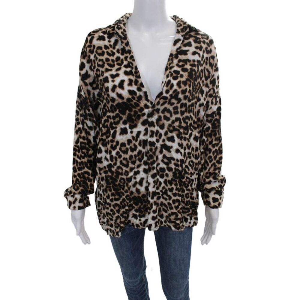 Vie Ta Vie Women Multicolor Animal Print VNeck Blouse Long Sleeve Size One Size